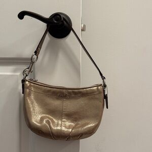 Coach Metallic Gold Leather Shoulder hobo mini Bag with hangtag